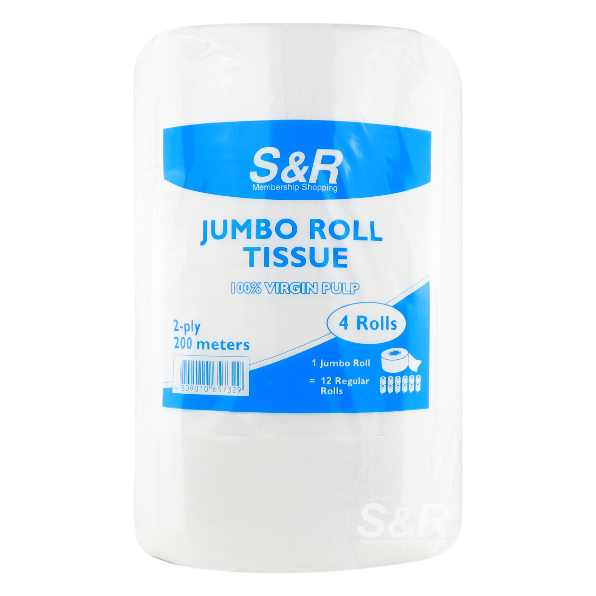 S&R Jumbo Roll Tissue 2-Ply 100% Virgin Pulp 4 rolls